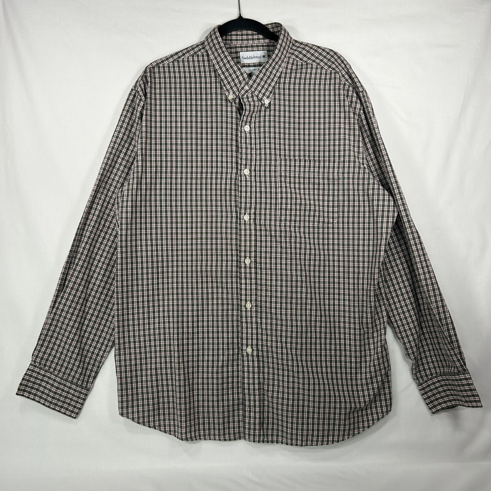 Saddlebred Plaid Button-Down Shirt XL Green Red Classic Fit Long Sleeve